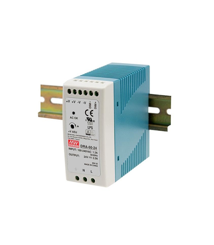 DRA-60-24, 24VDC 2.5A 60W Ray Montaj SMPS Güç Kaynağı, MeanWell