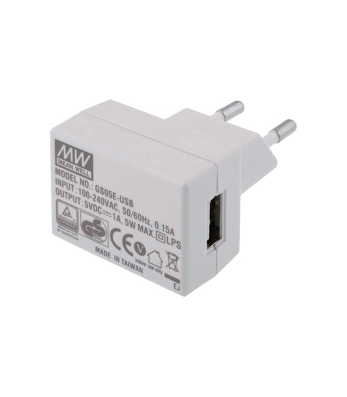 GS05E-USB, 5VDC 1.00A Priz Tipi USB Adaptör, Mean Well