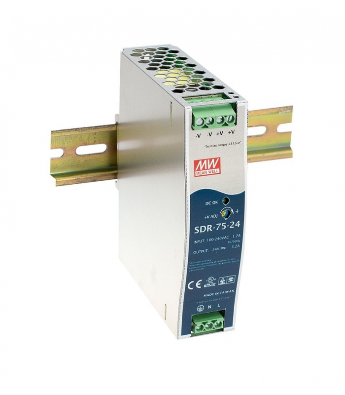 SDR-75-48, 48VDC 1.6A Ray Montaj SMPS, MeanWell